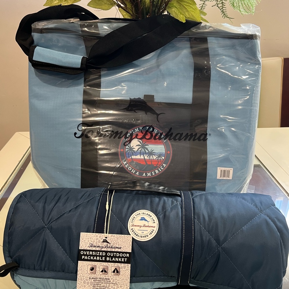 Tommy Bahama Insulated Cooler Beach Tote Bag + Tommy Waterproof Picnic Blanket